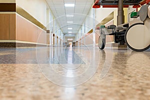 An interior of a hospital hallway